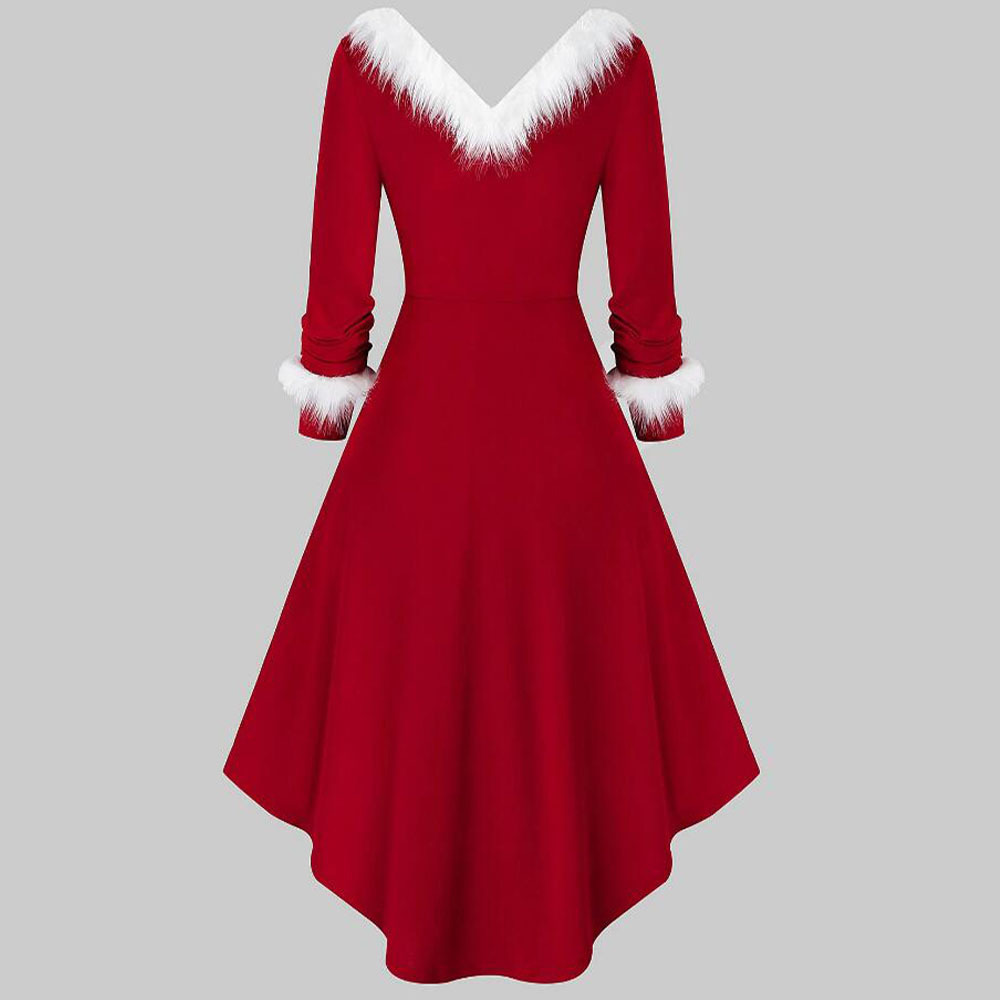 Holiday Ladies' Plaid Vintage V-Shaped Wrist-Length Sleeves Dress