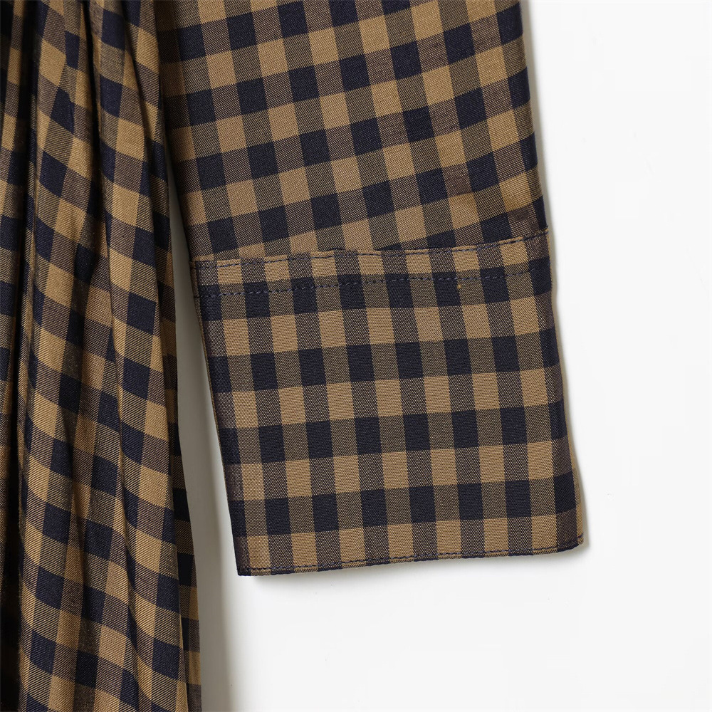 Collar long sleeved plaid waistband shirt dress for women