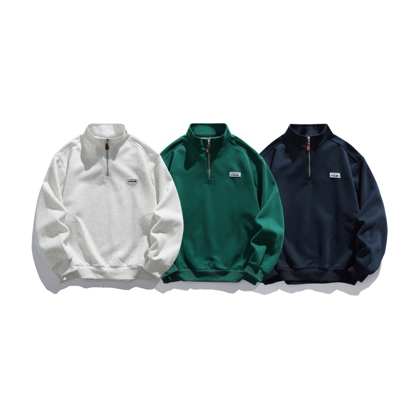 Streetwear Oversized Quarter Zip High Neck Emblem Hoodie