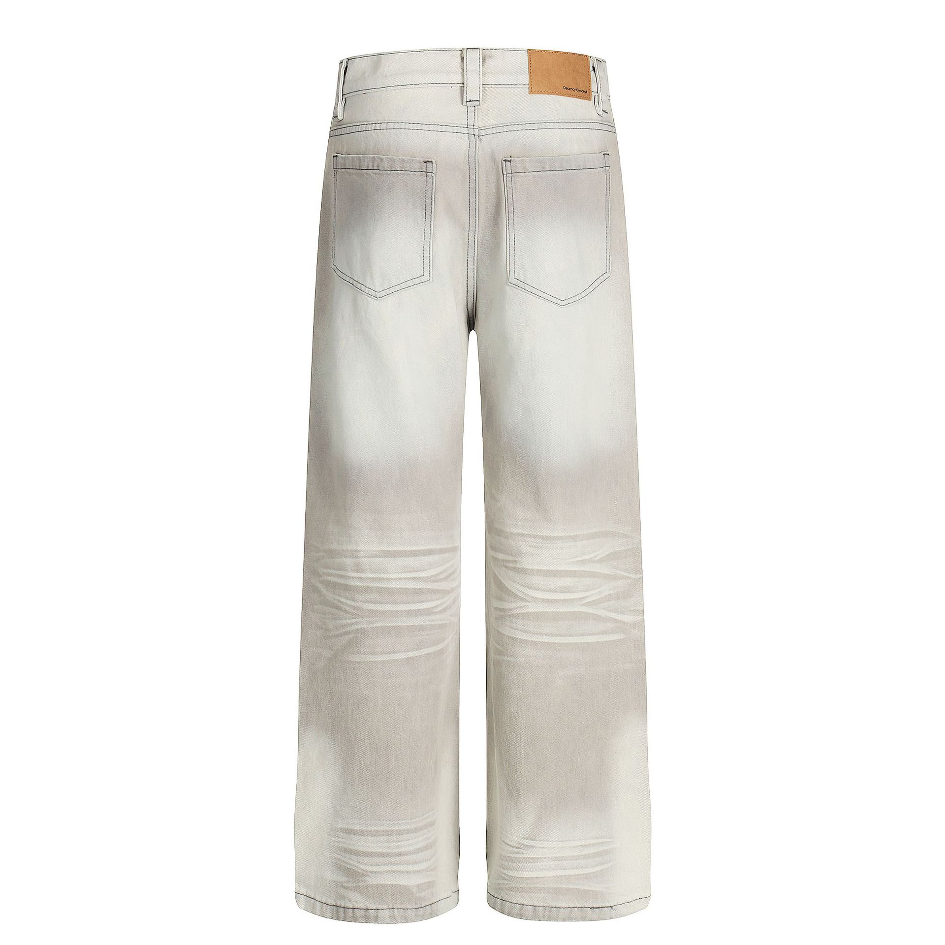 Vintage Unisex Trendy Washed Nostalgic Color High-End Design Men's Loose Straight-Leg Jeans