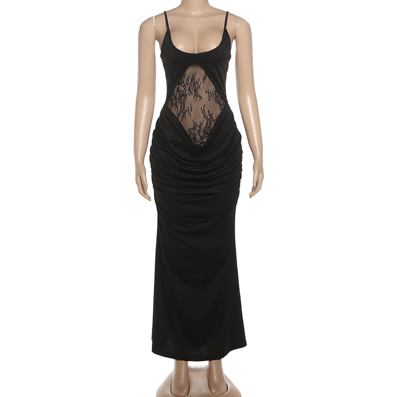Spaghetti Strap High Waist Open Back Dress