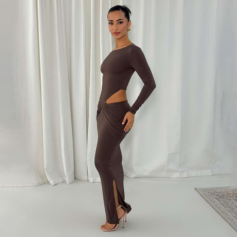 Scoop Bold Cutout Thigh-High Split Wrist-Length Sleeve Dress