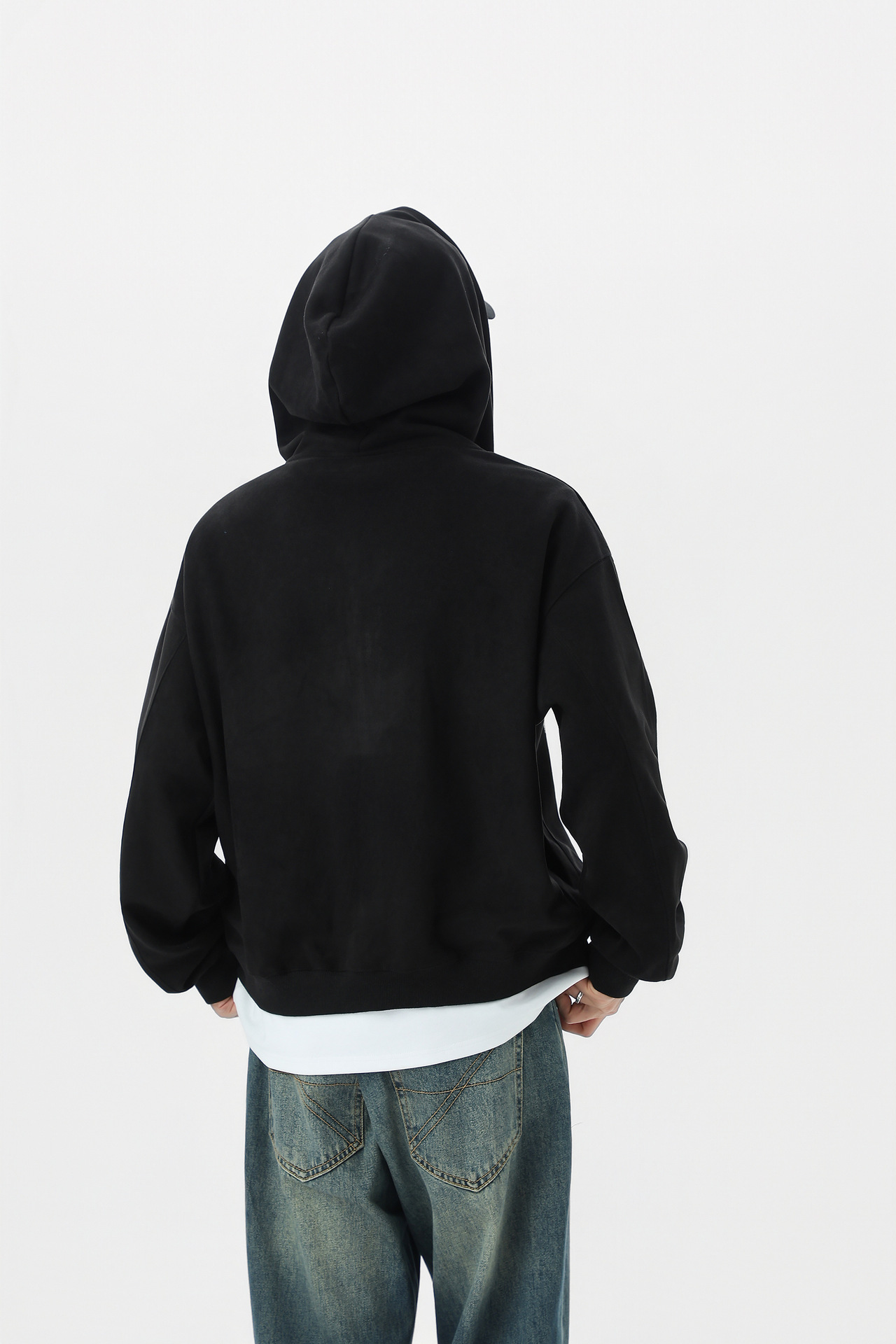 Suede cardigan zipper hoodie