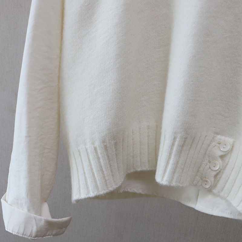 Fashion Two-Piece Set Shirt + Letter Embroidered Knit Vest for Women