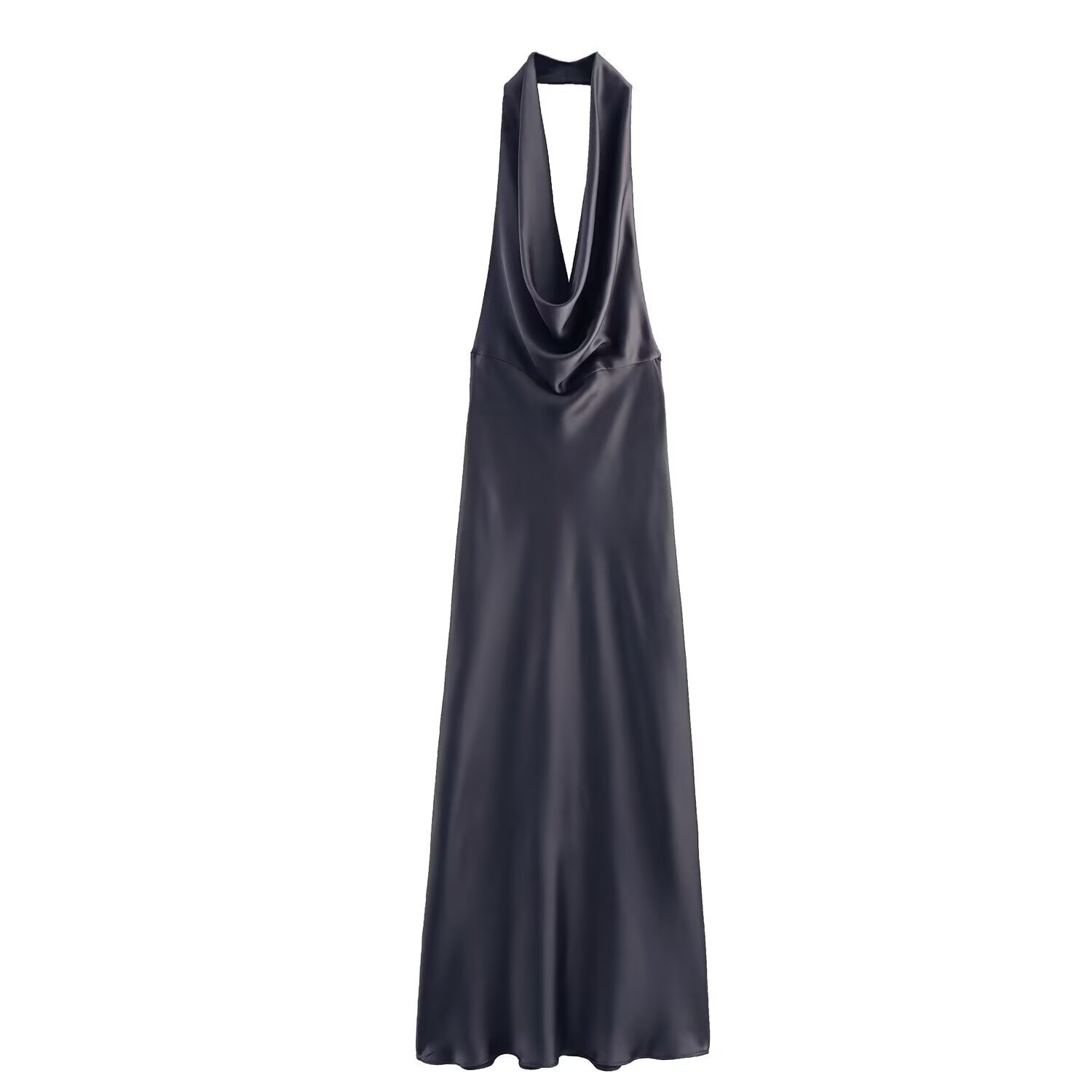 Women's Clothing Backless Satin Feel Midi Dress