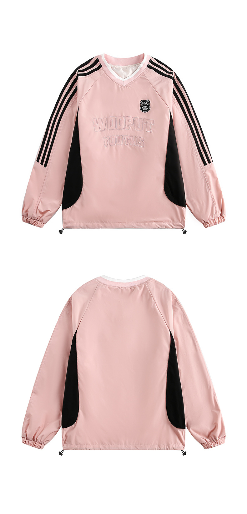 Vintage Alphabet Stitched Banded Long Sleeve Plunge Sweatshirt