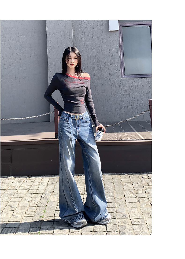High-Waist Versatile Belted Flared Jeans for Women Office Wear Non-Skinny High-Waist Style Flared Trousers