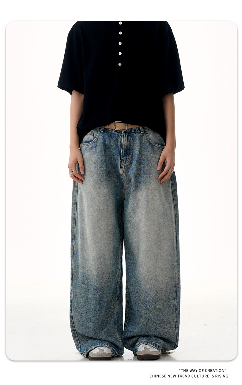 Jeans for Men and Women with Knife-Cut Destruction Loose Fit Casual Long Pants