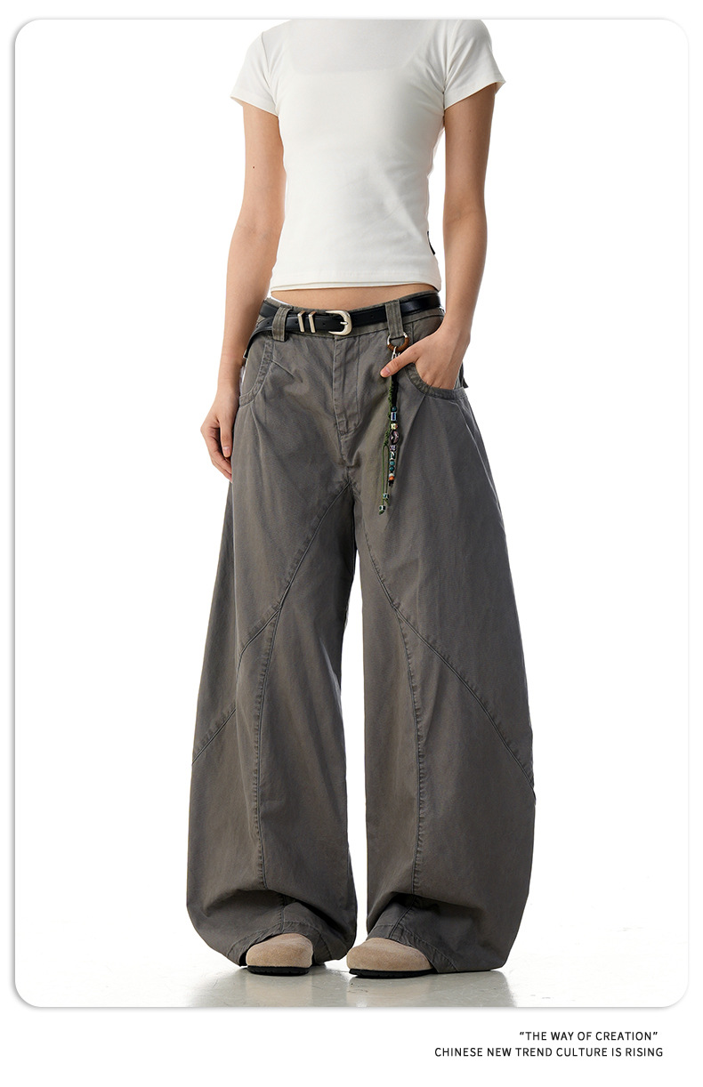 Pants with Washed-Out Pockets for Men and Women Loose Fit Casual Banana Trousers