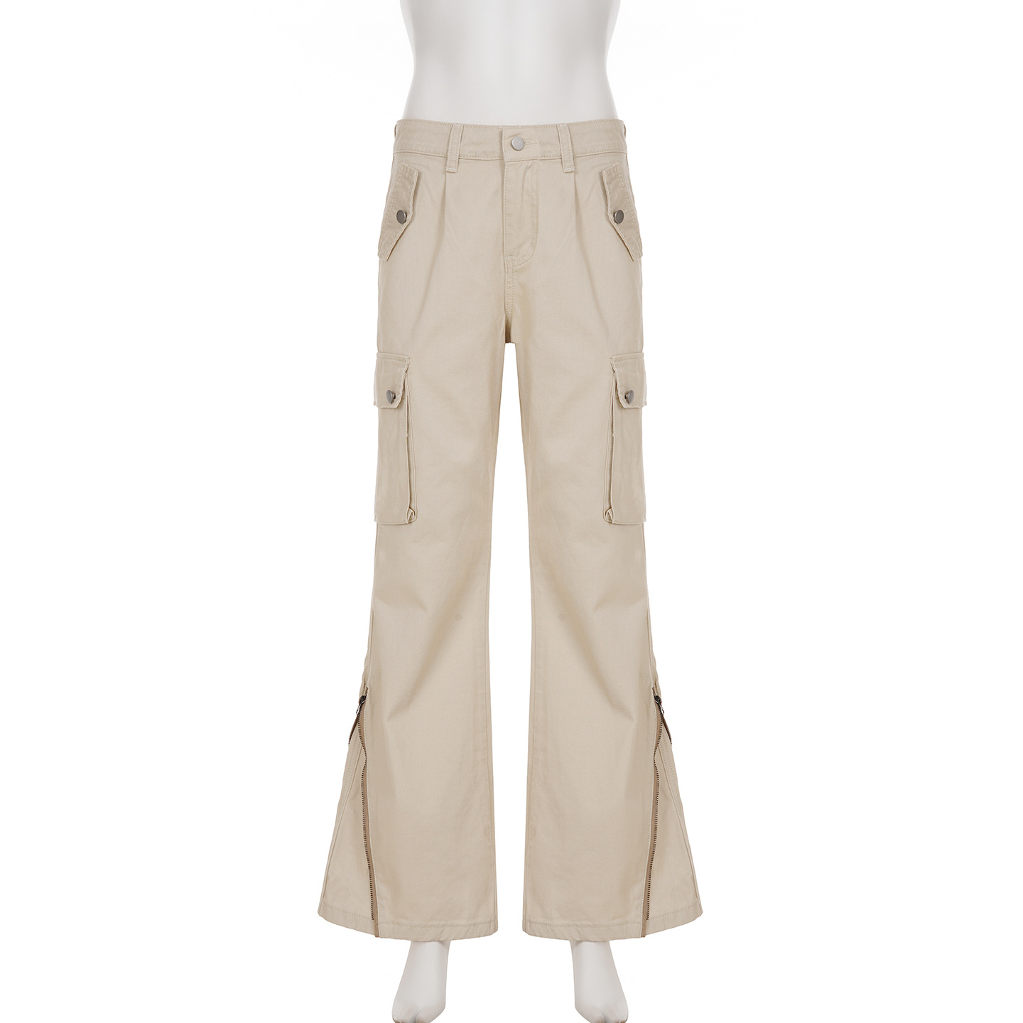 Retro zipper workwear casual wide leg slimming high waisted jeans