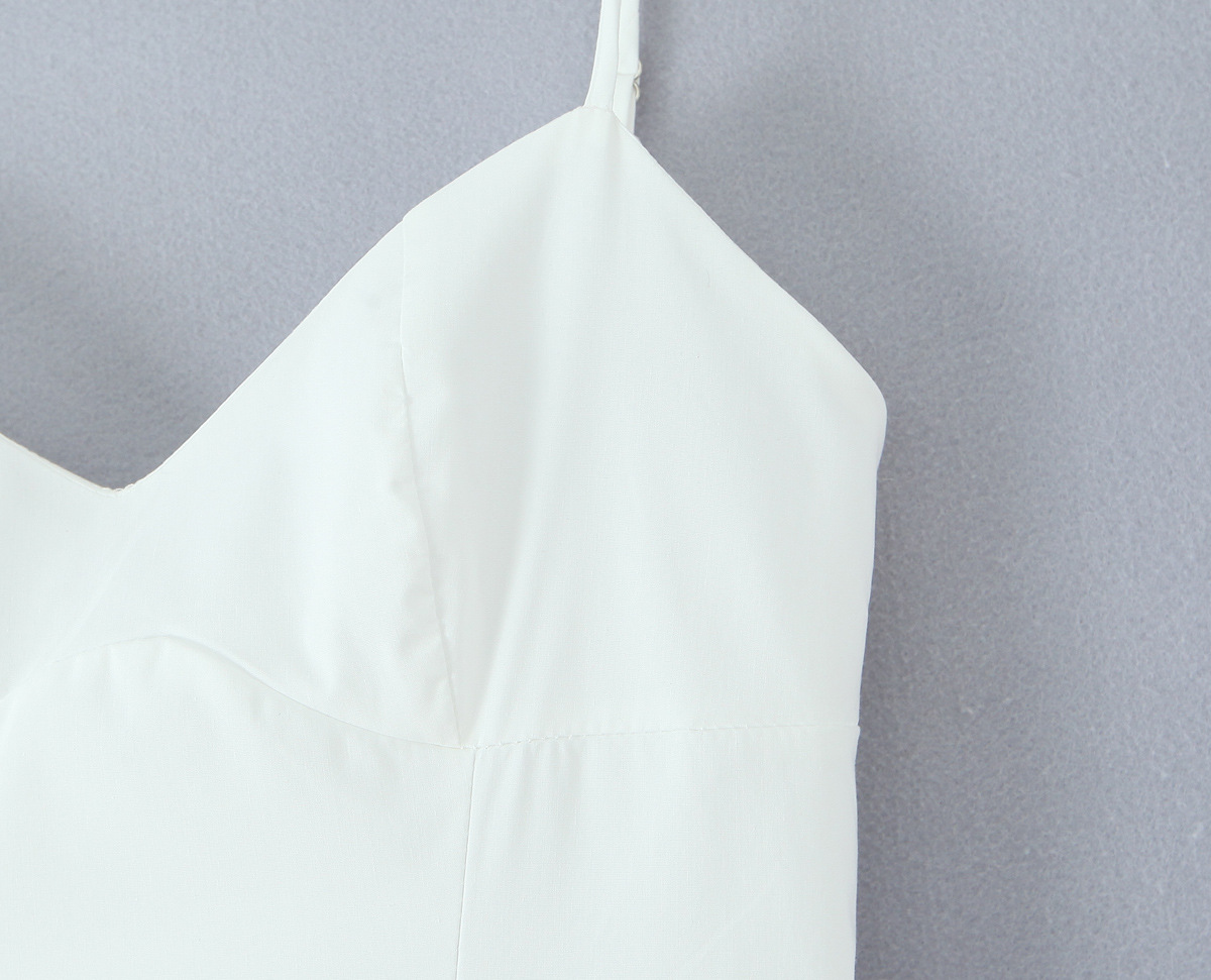 Fitted Solid Midi V-Neck Sleeveless Strap Polyester Dress