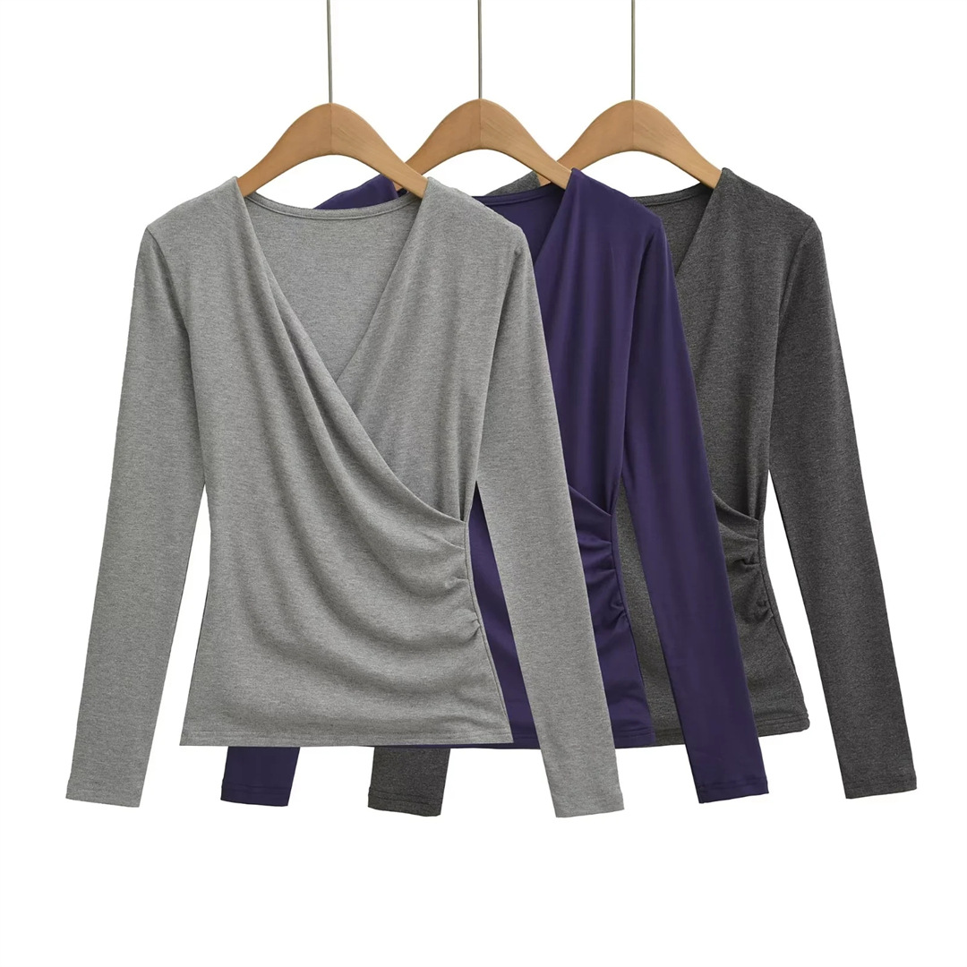 Ladies Plunge Crisscross Full-Sleeved Slim Fit Tee