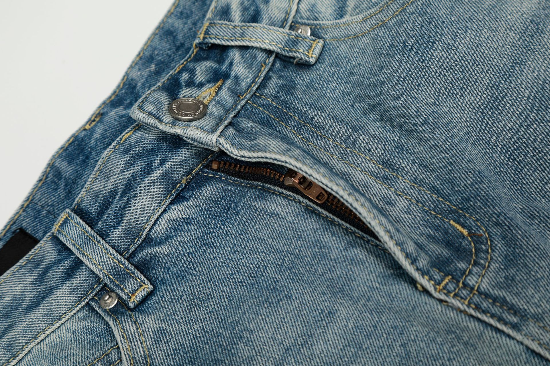 Street Style Vintage Washed Blue Side Stripe Design Unisex Loose Wide-Leg Jeans