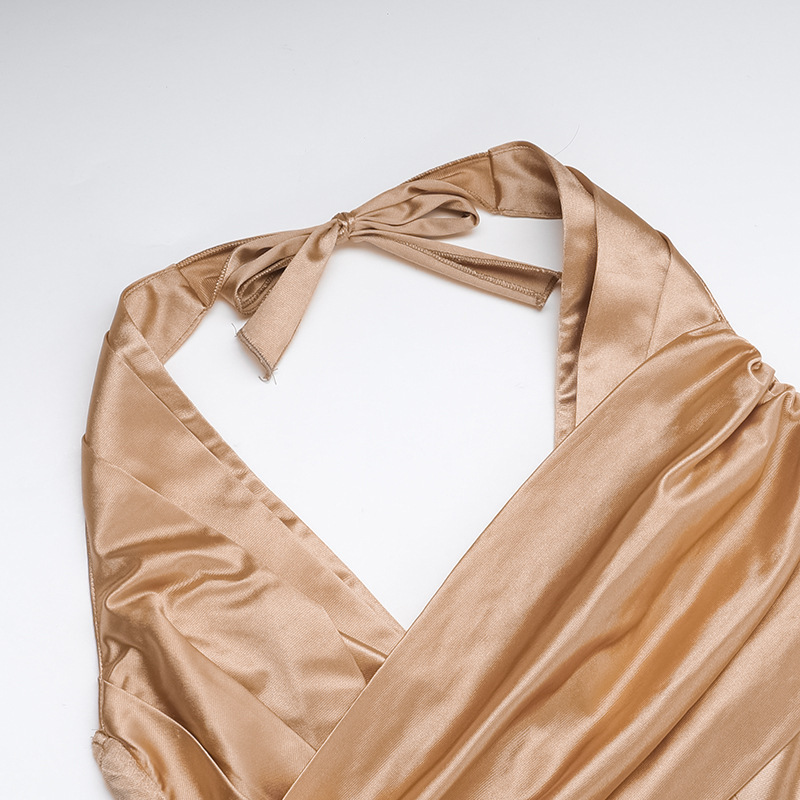 Slim Hanging Neck Gathered Dress