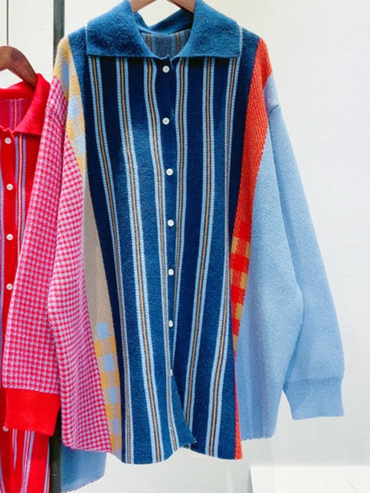 Ladies Multi Oversized Button-Front Cotton Cardigan