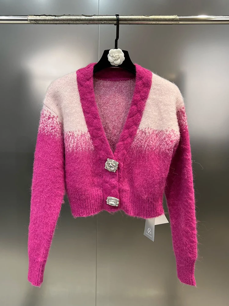 Oversized Ombre Spandex Cardigan with Crystal Clasp