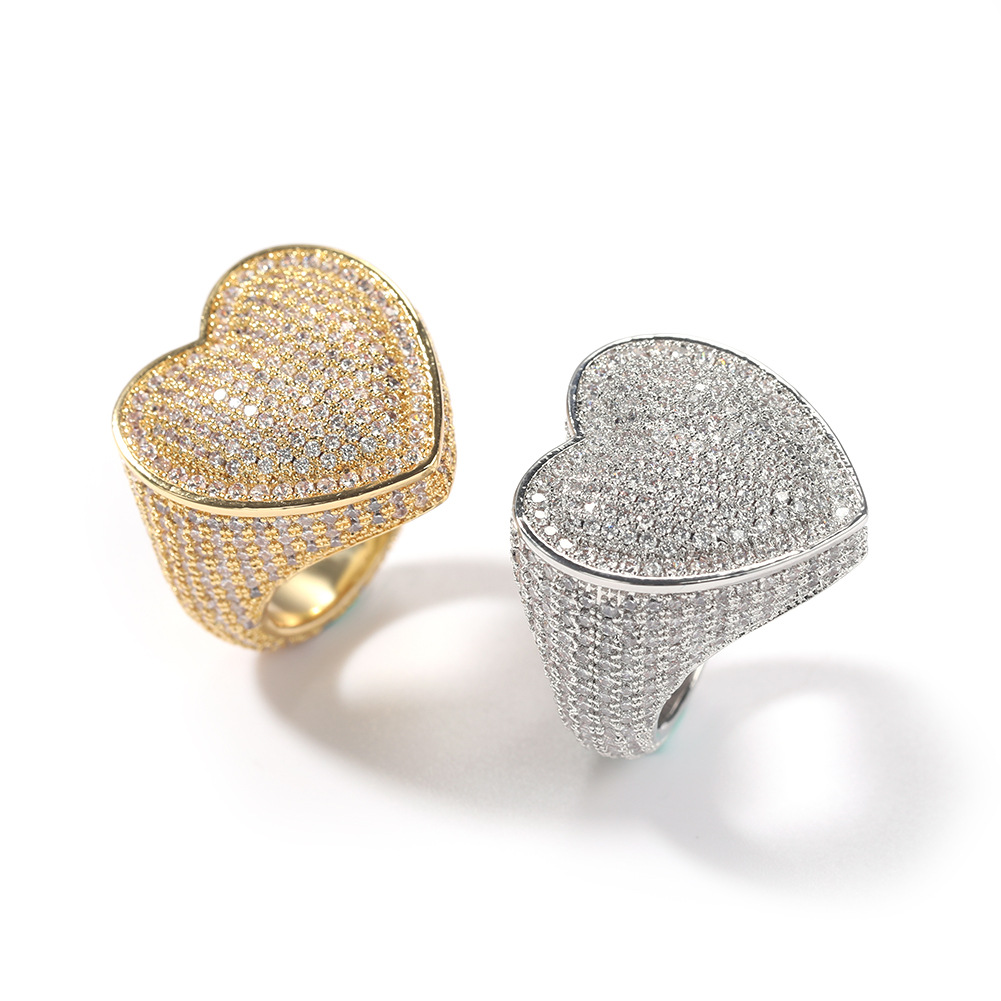 Ring copper set with 3A zircon large heart ring