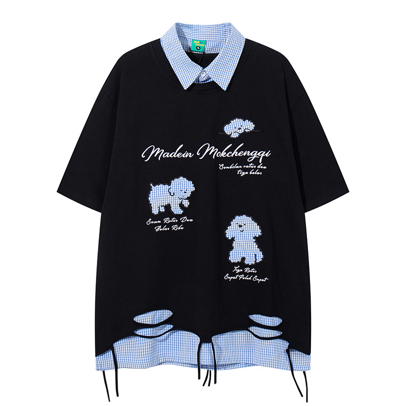 Oversized American Cotton Letter Layered Button-Down Guy's Tee