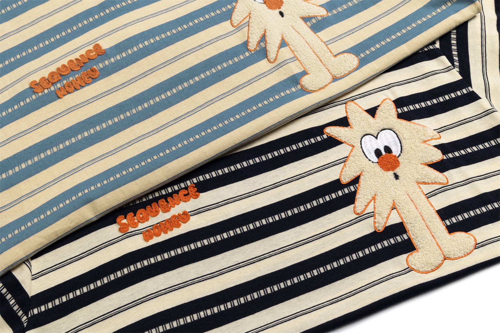 Cartoon embroidered striped short sleeved T-shirt