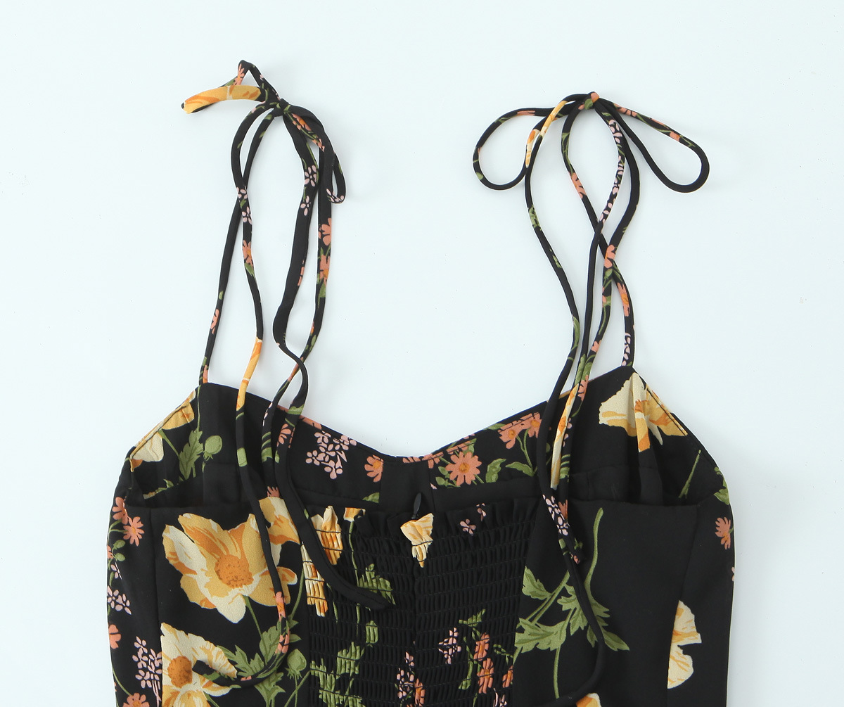 Floral Print High-Waisted Sexy Side Slit Hem Strapless Dress