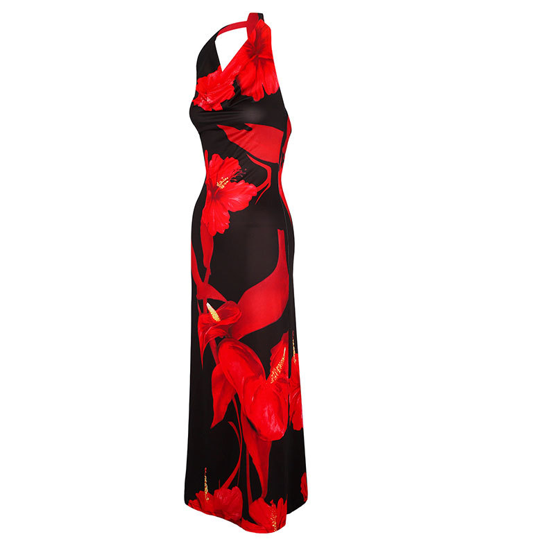 Polyester Round Collar Patterned Dress