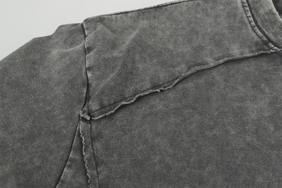 Vintage Frayed Raw-Edge Utility Cotton Crew Hoodie