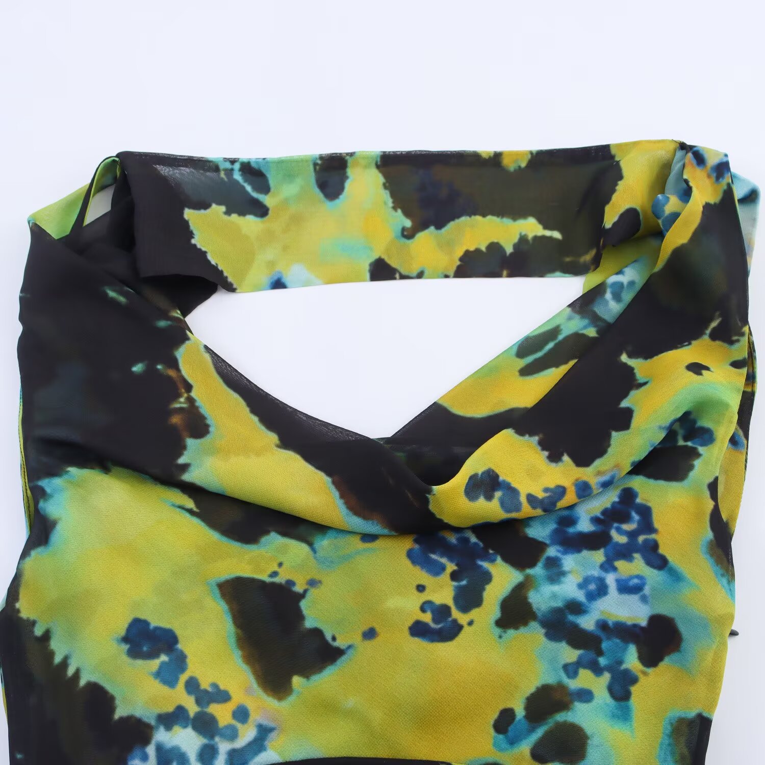Patterned Tie Halter Open Back Dress