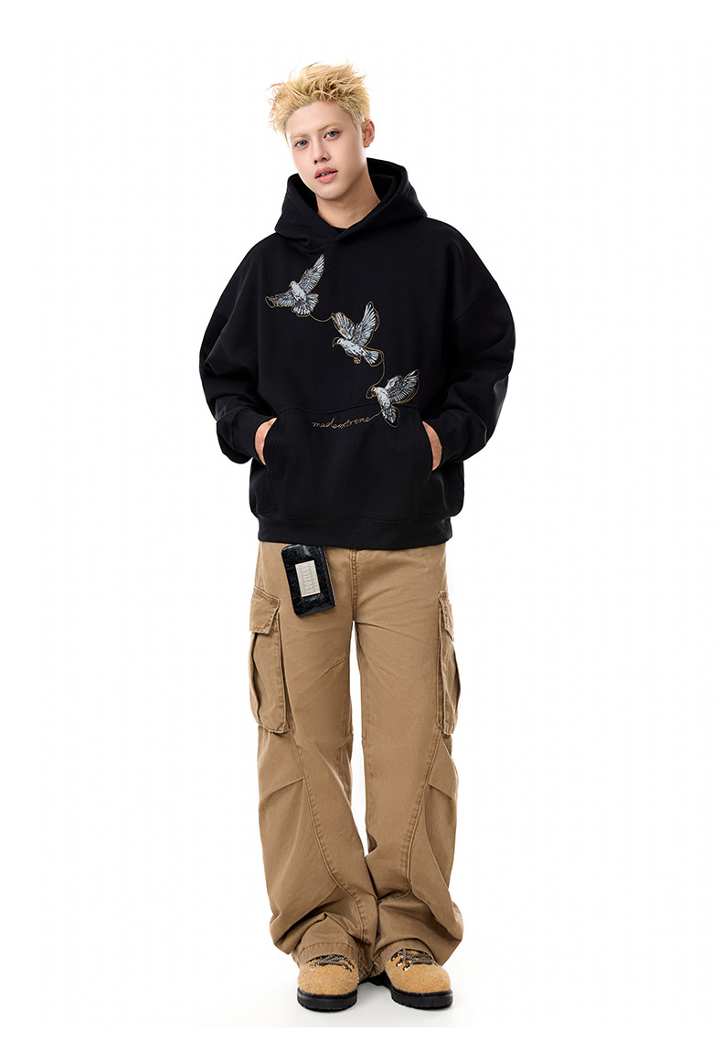 Cotton Blend Loose Fit Bird Graphic Hoodie