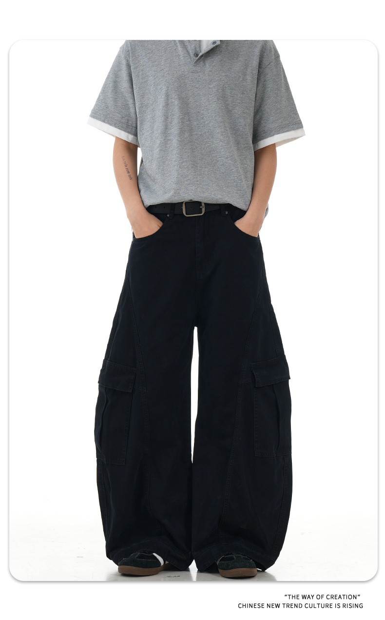 Work Pants with Multiple Pockets Slimming Casual Wide Leg Long Trousers for Men and Women