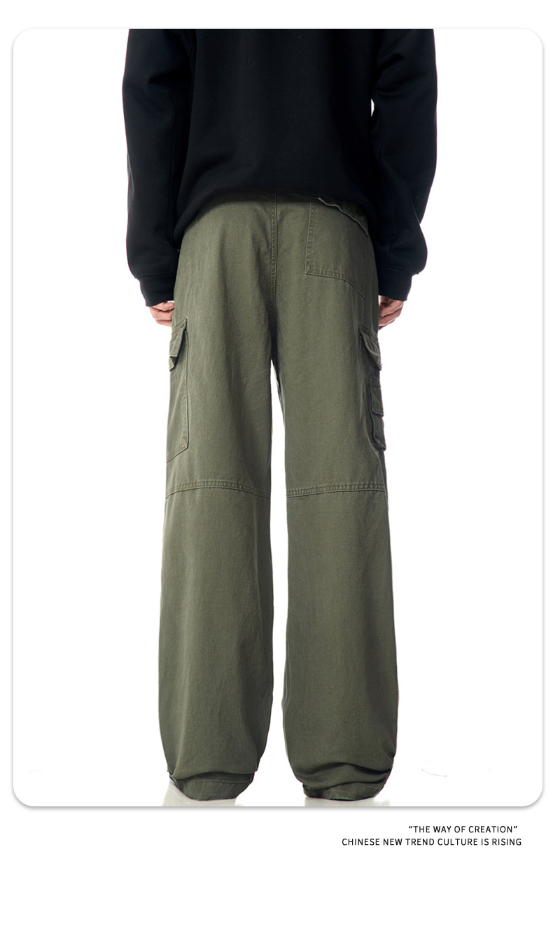 Faded Vintage Pleated Trendy Loose Fit Straight Leg Wide Leg Casual Trousers for Men and Women