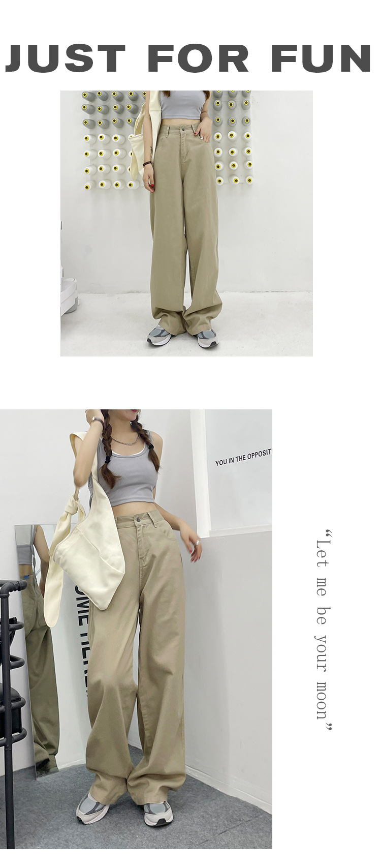 Khaki Wide-Leg Jeans Women's Summer Retro High-Waist Draped Floor-Length Pants