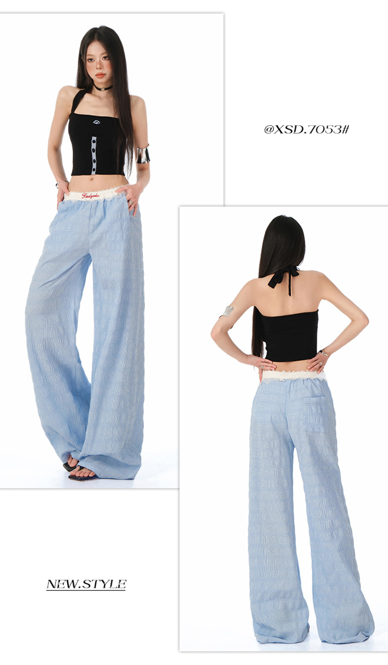 Women's Lace Casual Pants Loose Drape Wide Leg Trousers for Summer Strolling