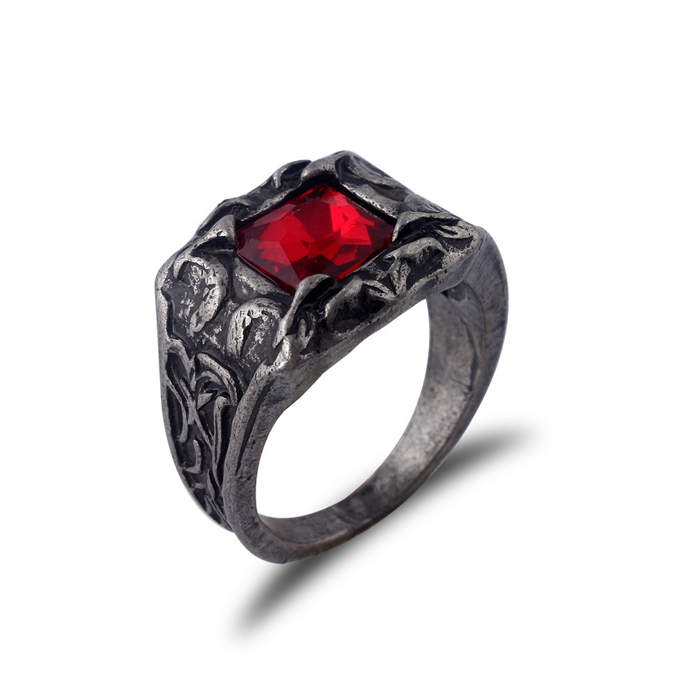 Dark Souls 3 Ring GameDragon Snake Bite Blood Ring Black Red Blue Gemstone Retro Style Ring