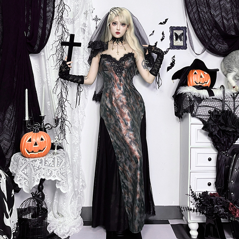 Bodycon Dress Gothic Chic Embellished Fitted Full Skirt Dress for Women
