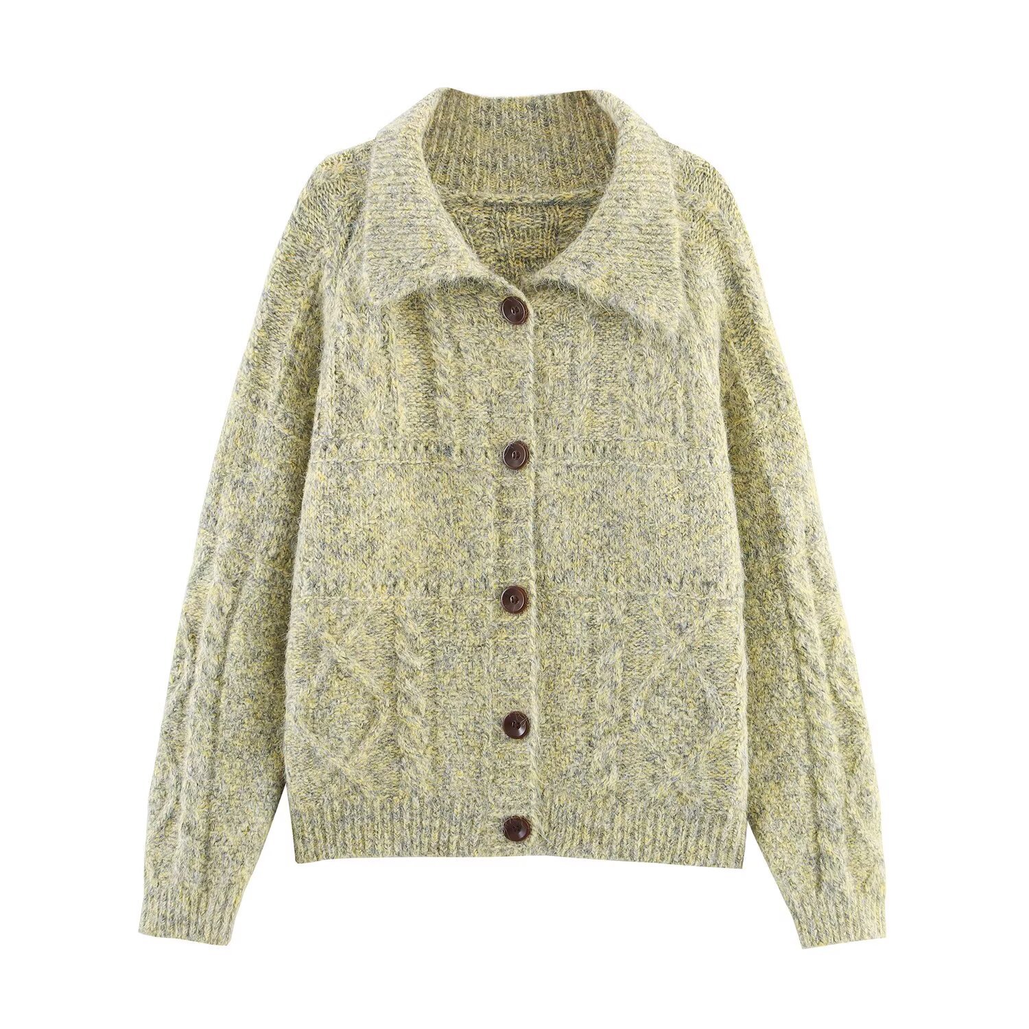 Oversized Button Front Flower Print Long Sleeve Sweater