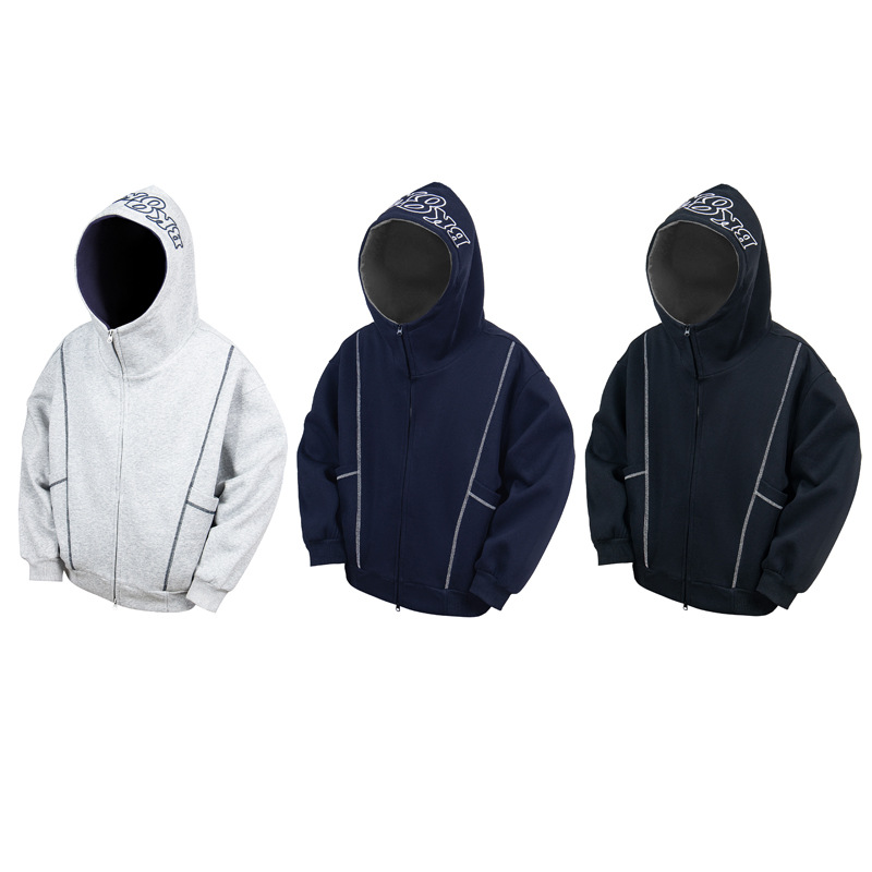 Street Relaxed Fit Zip-Up Letter Print Hoodie