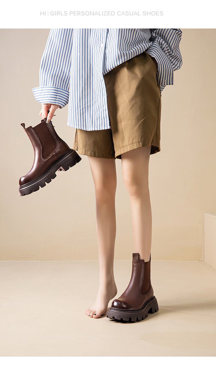 Height increasing short boots with plush chimney single boots