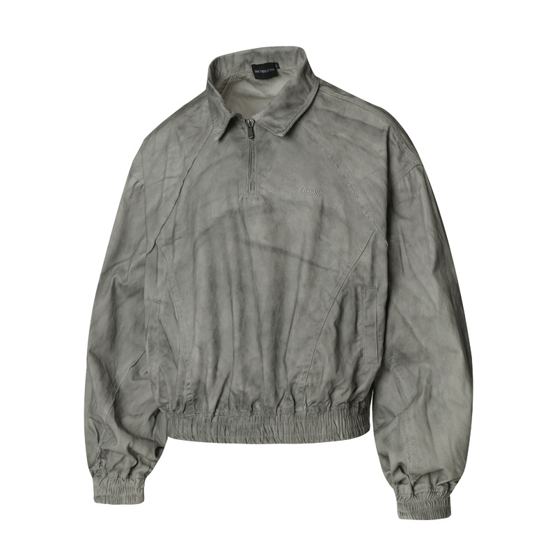 Vintage Distressed Cotton Patchwork Cropped Hooded Utility Jacket