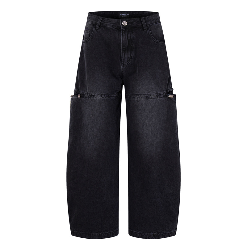 Streetwear Style Hip Hop Trendy Casual Black Knife Pants Ins Autumn Vintage Washed Loose Jeans