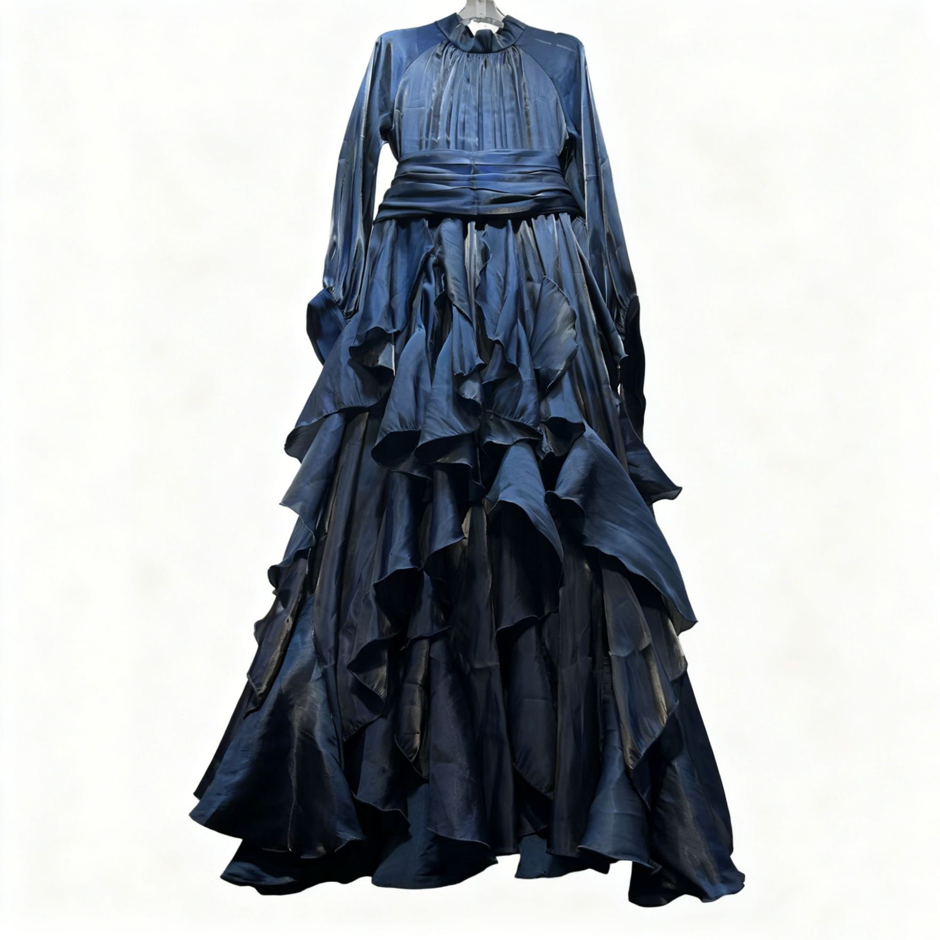 Cotton Blend Fit and Flare Ruffle Maxi Dress