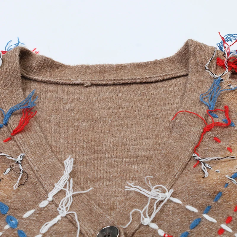 Ladies Oversized Wool Blend Button Front Fringe Cardigan