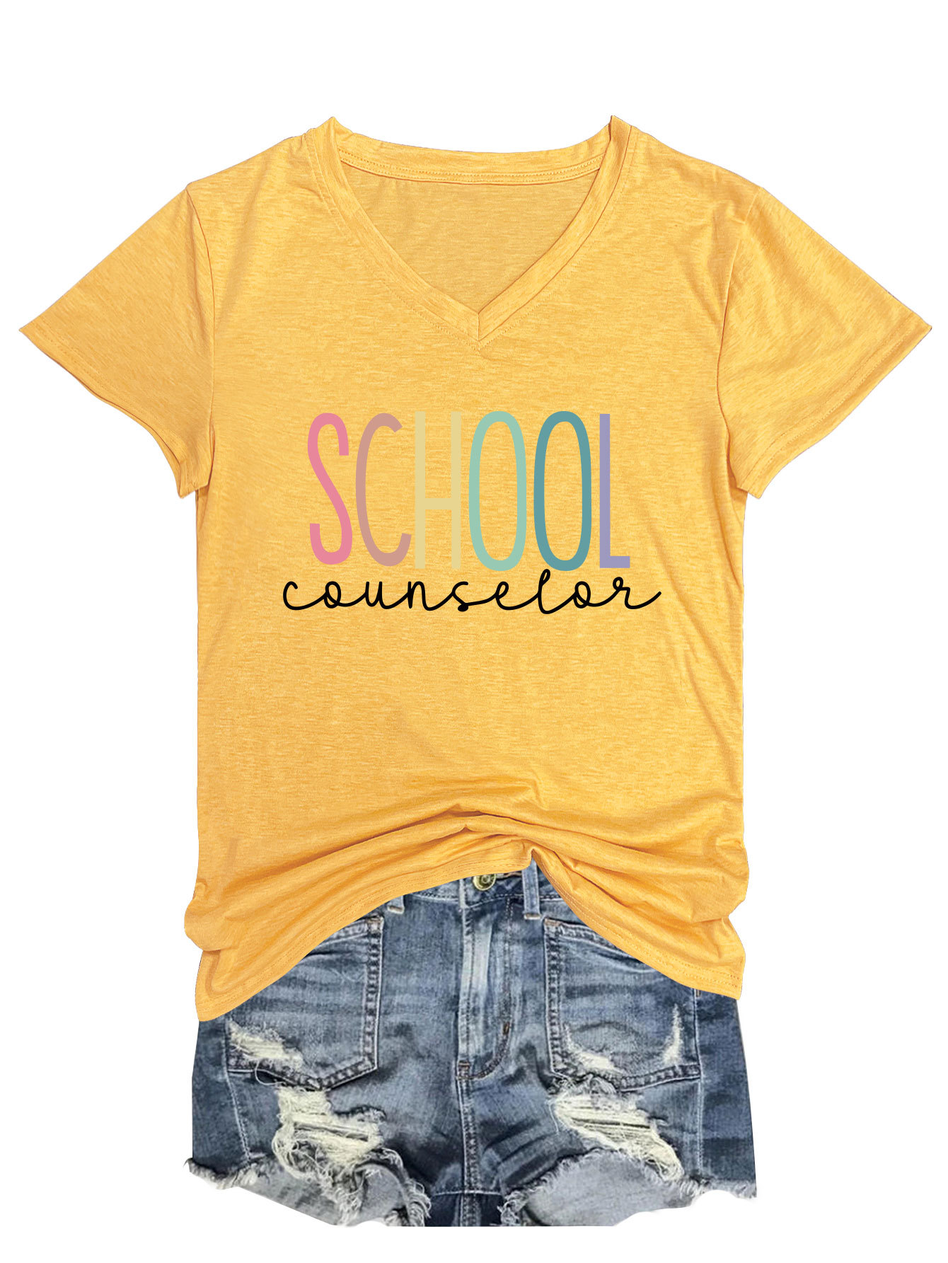 Ladies V-Neck Geometric Print Tee