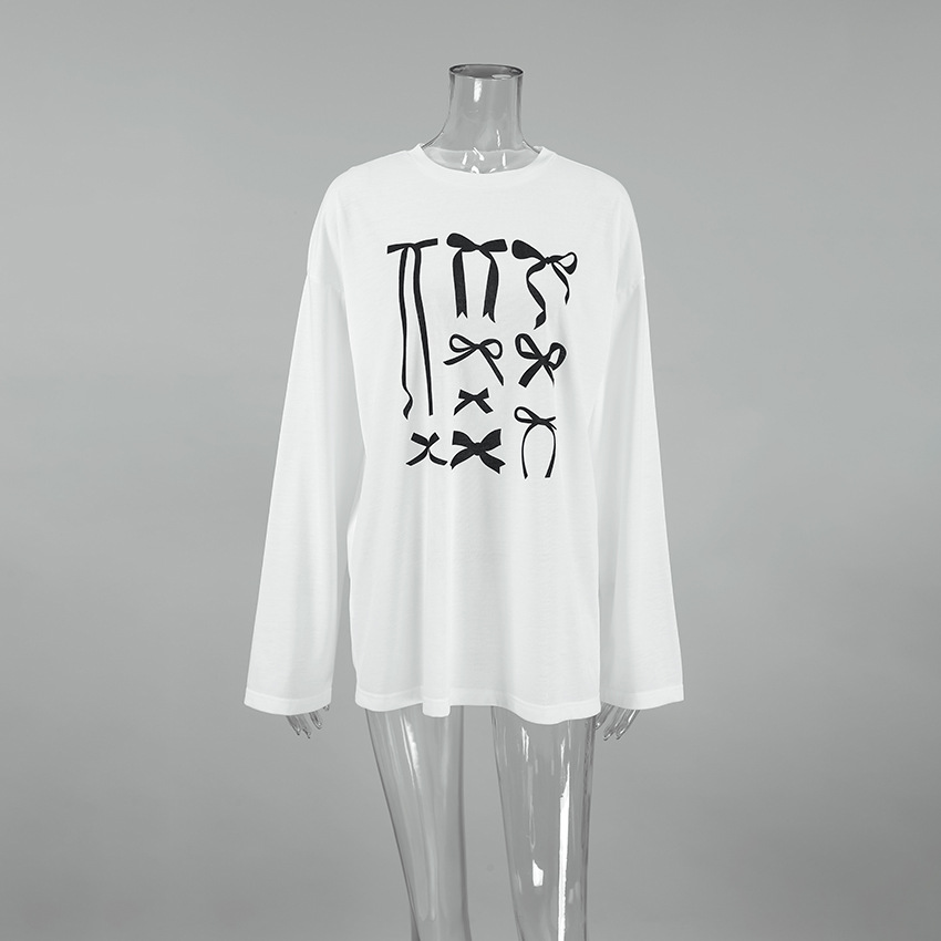 Ivory Ribbon Pattern Relaxed Fit Full Sleeve Tee