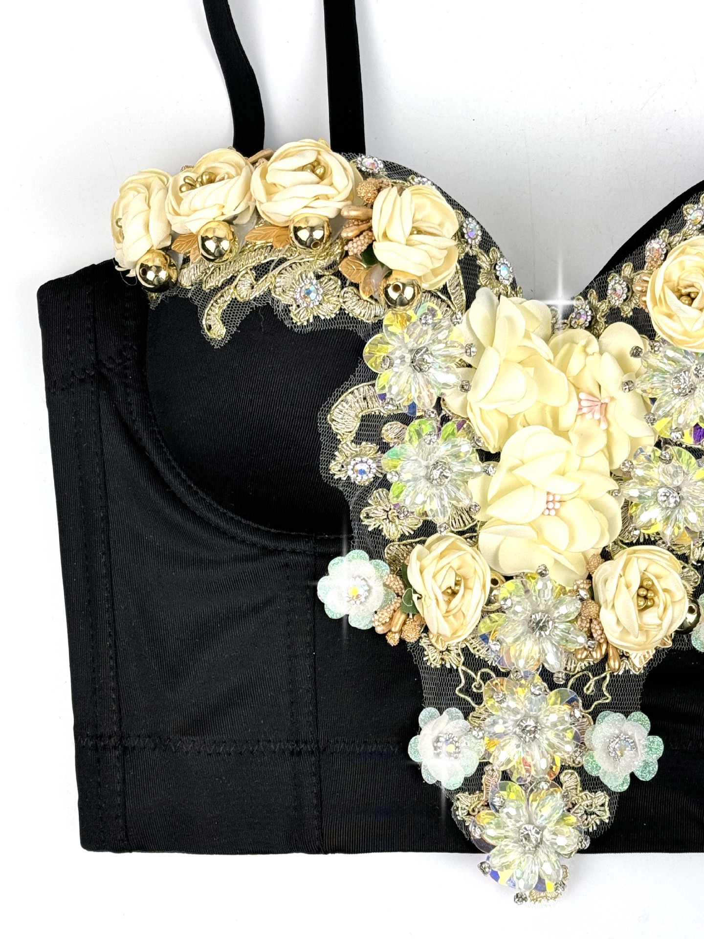 European and American Style Three-dimensional Flower Rhinestone Beaded Corset Fashion Luxury Sexy Outerwear Bone Strap Top