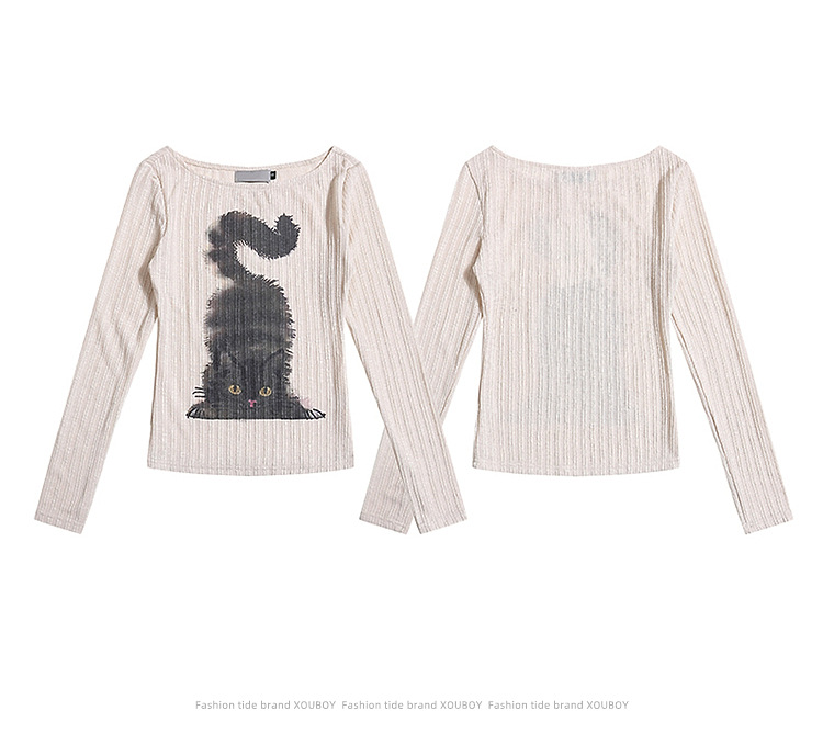 Long Sleeve T-Shirt Off-the-Shoulder Pure Desire Style Trendy Base