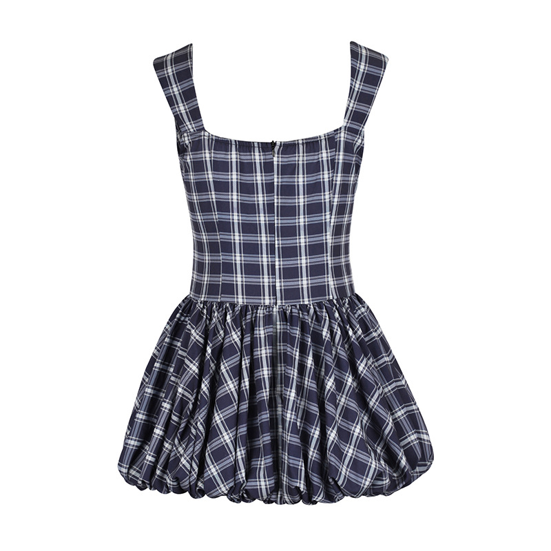 Sleeveless Polyester Checkered Fitted A-Line Dress