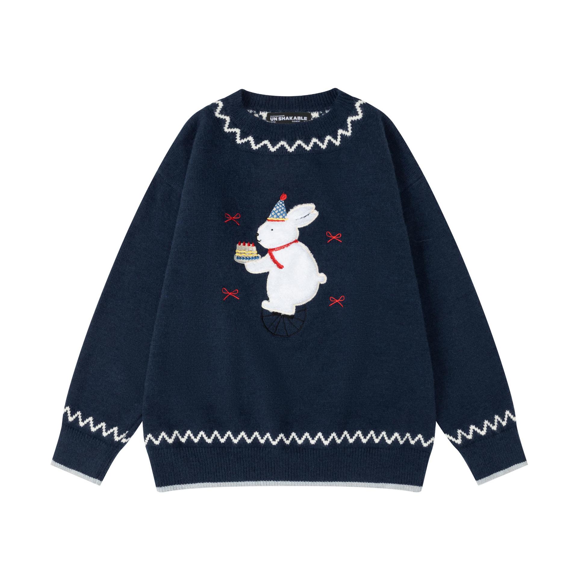 Long Sleeve Bunny Appliqué Crewneck Sweater