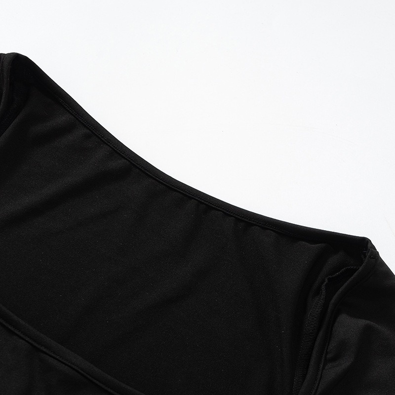 Straight Neckline Full Sleeve Side Split Cinch Dress