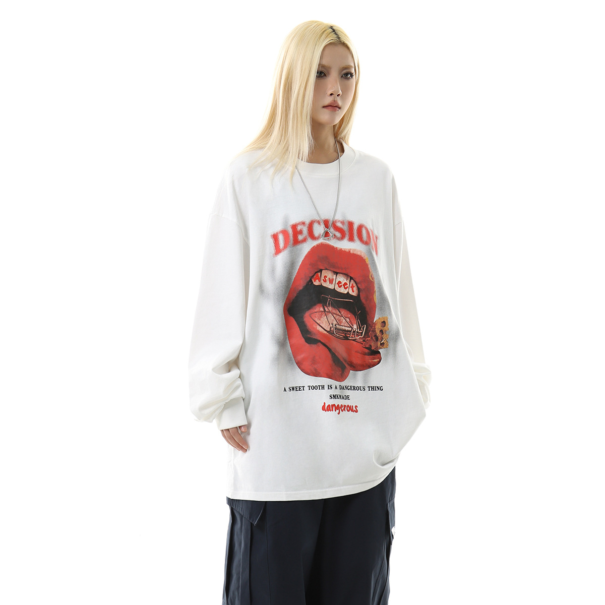Cotton Long Sleeve Kiss Graphic Hoodie