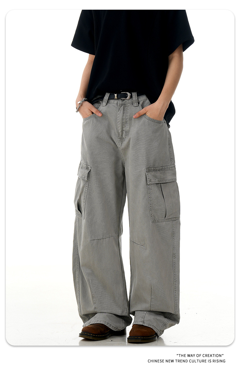 Curved Knife Work Pants for Men and Women Loose Casual Multi-Pocket Trendy Long Pants